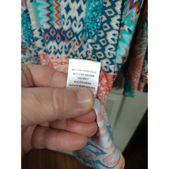 High Fifth Woman 3X Blouse Slit Gold Accent 3/4 Sleeve Western Patchwork... - Picture 8 of 9